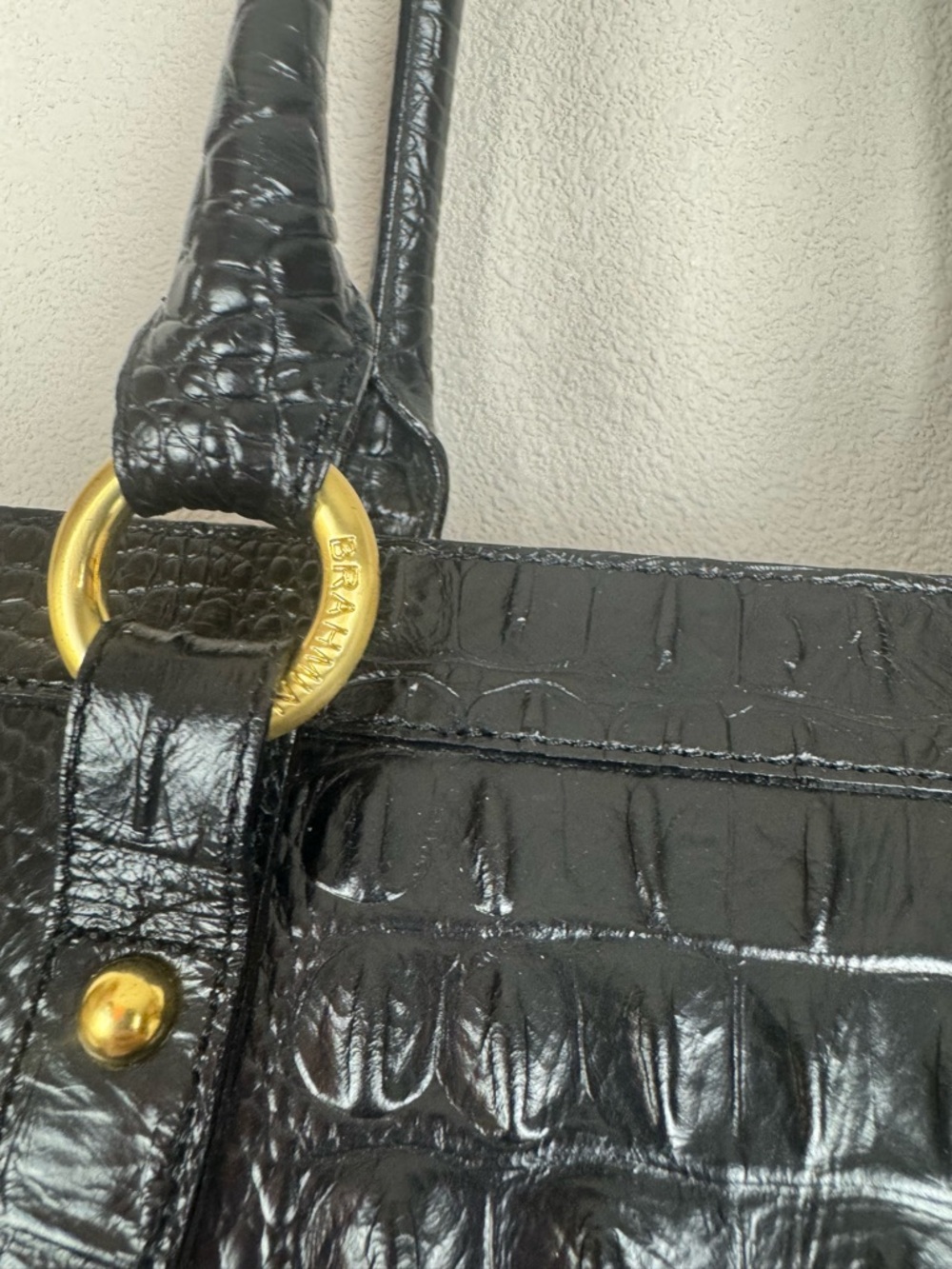 Brahmin Embossed Crocodile Shoulder Zip Top Black Bag - Picture 14 of 14